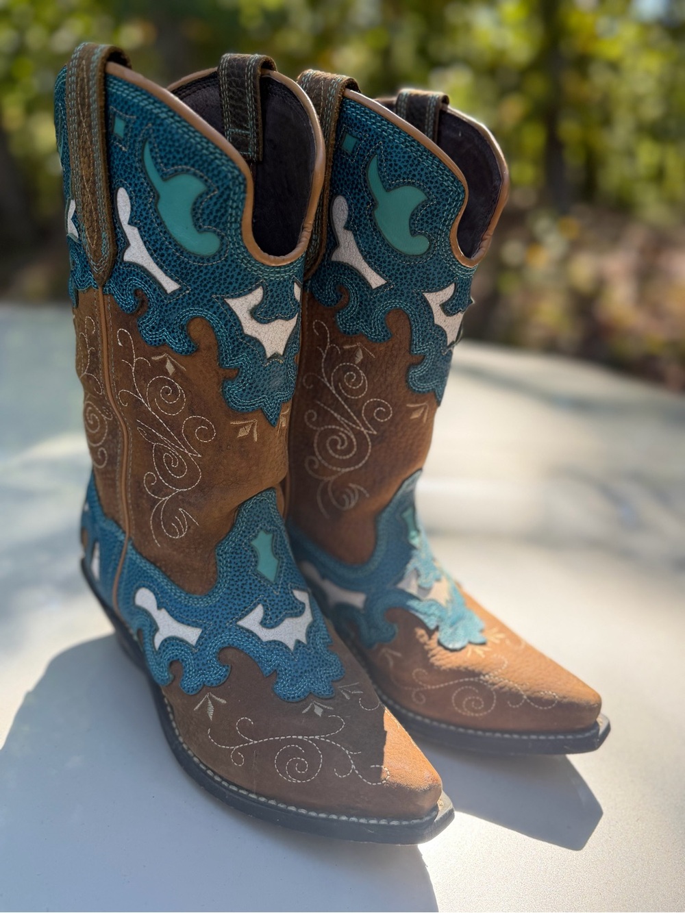 Rockin Country Brown and Blue Cowgirl Boots